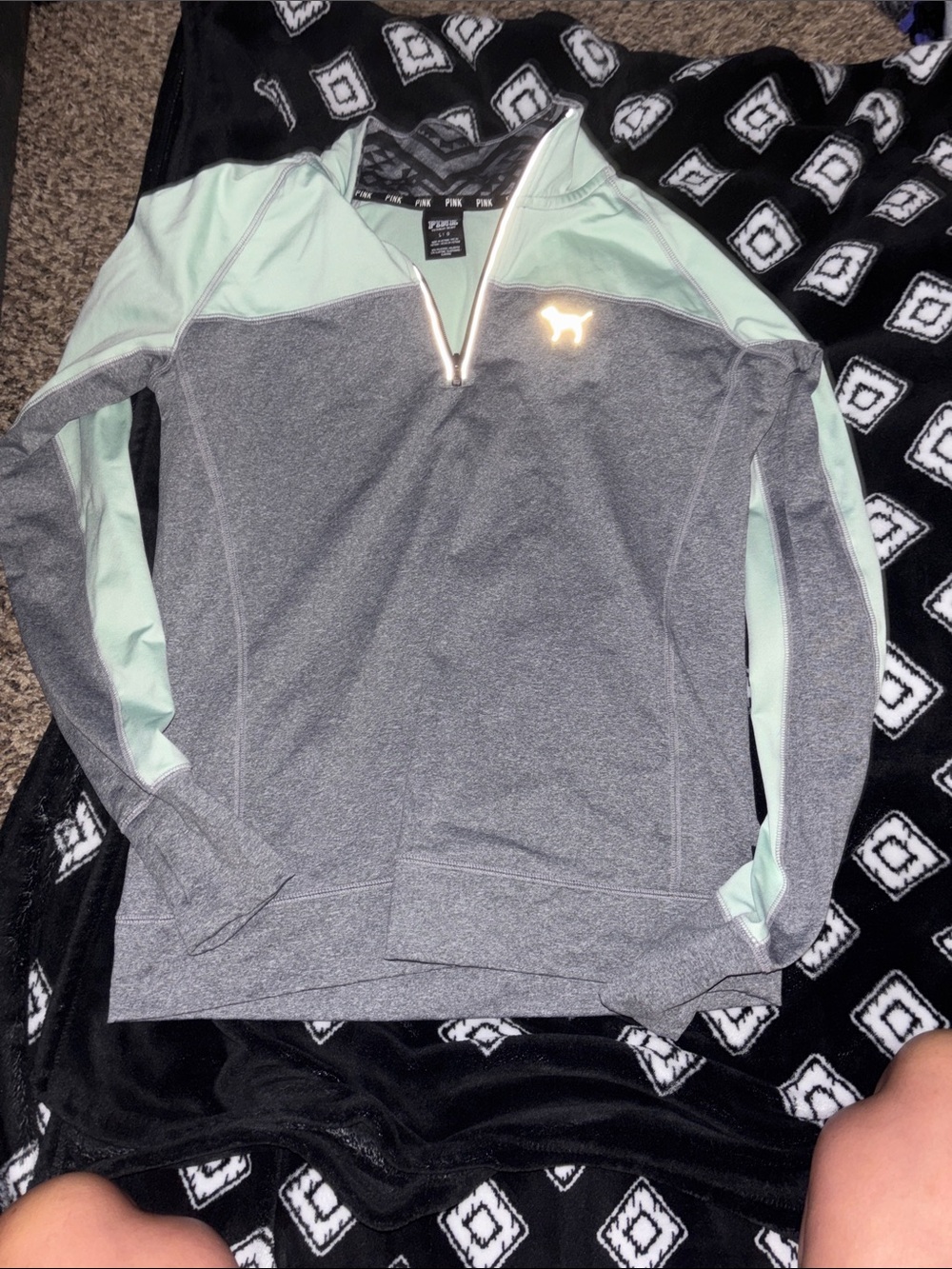 PINK Victoria's Secret Mint & Heather Gray Half-Zip Pullover
